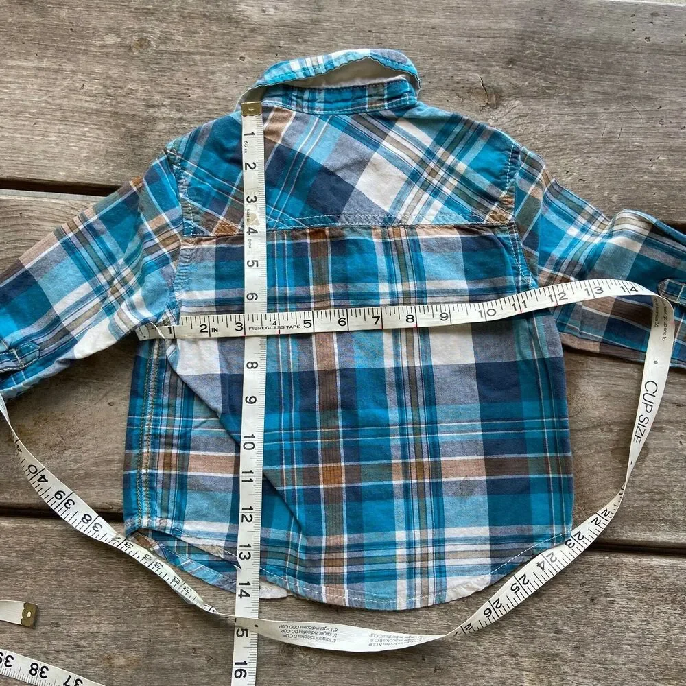 Genuine Kids‎ Boys Shirt Size 18 Months Blue Brown Plaid Button Up Pockets